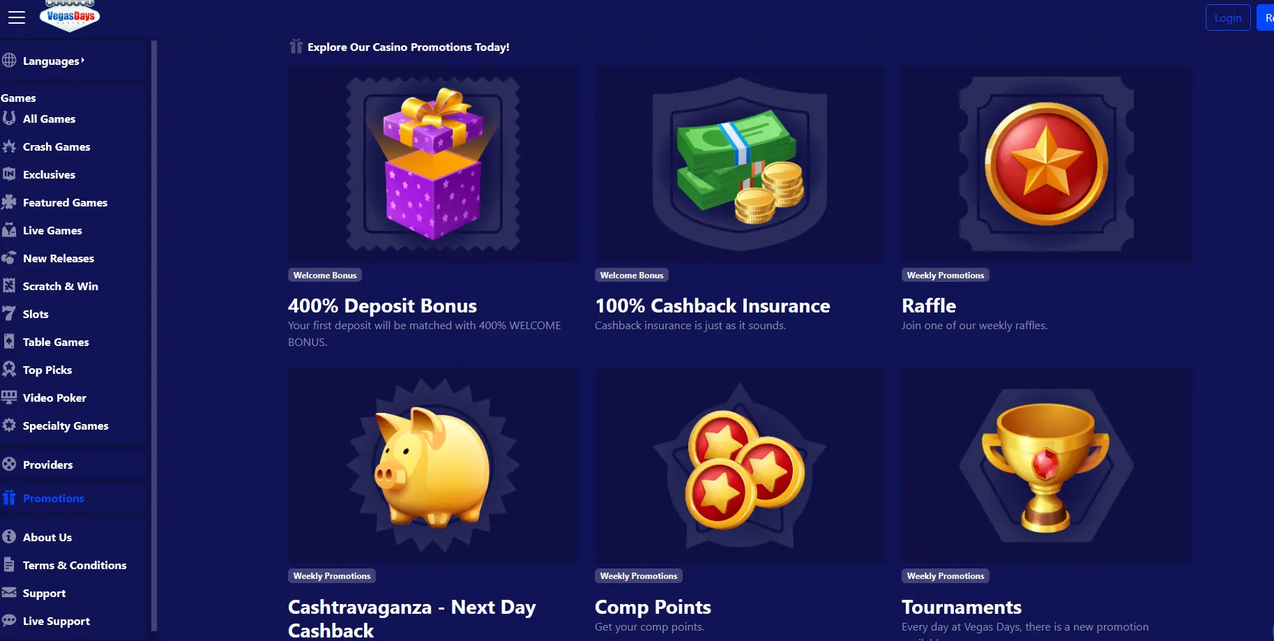 Uvítací bonus Vegas Days Casino Uvítací bonus 400 % Vegas Days Casino na první vklad